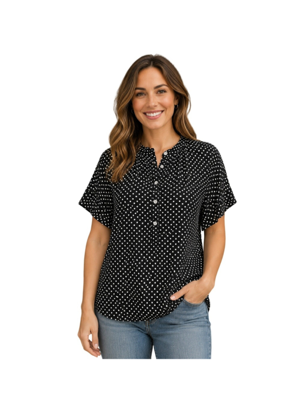 J crew black polka dot slub popover oversized blouse career teacher casual sz S